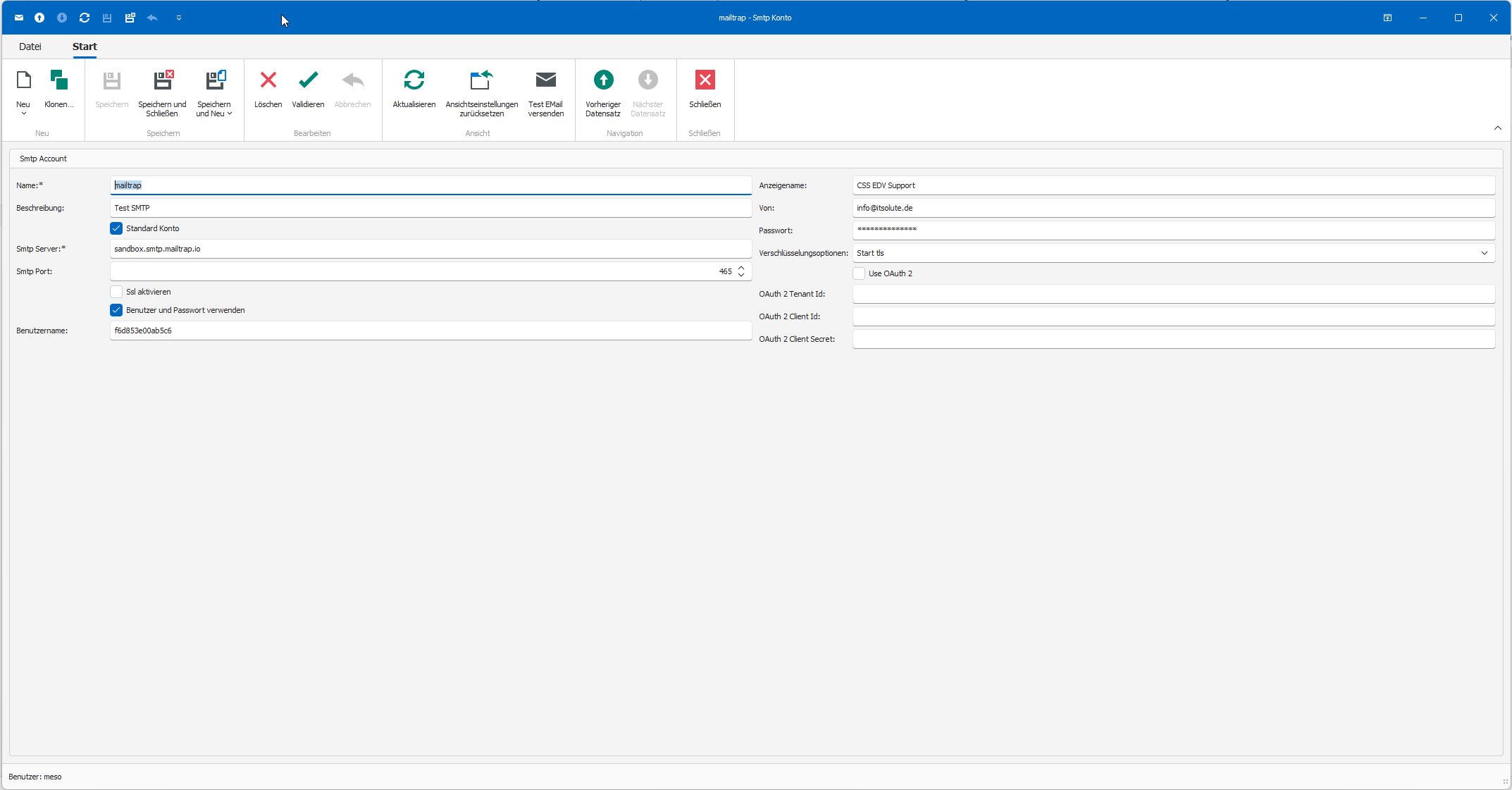 SMTP Konto Einstellungen SMTP Konto!